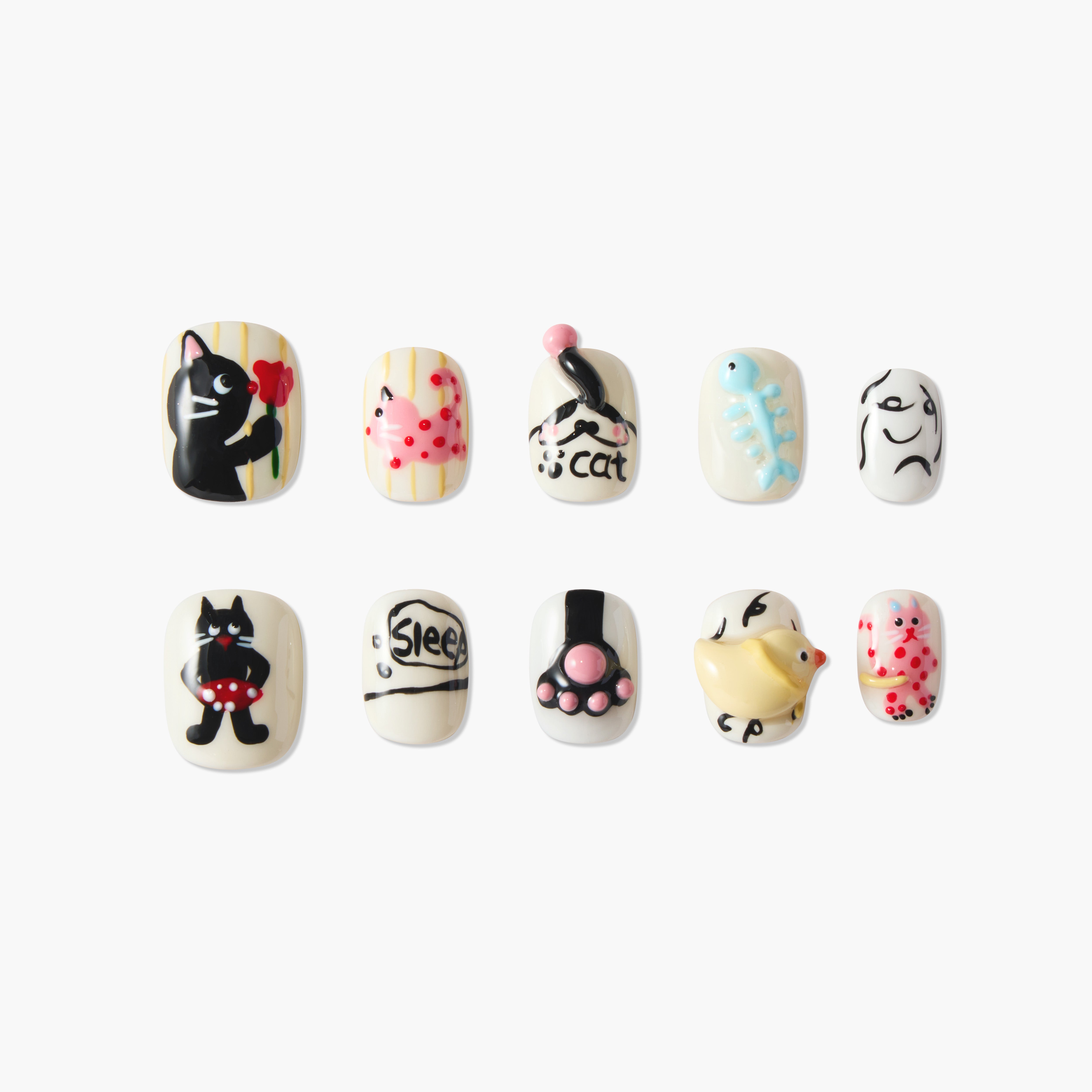 Playful Cat Art Nails