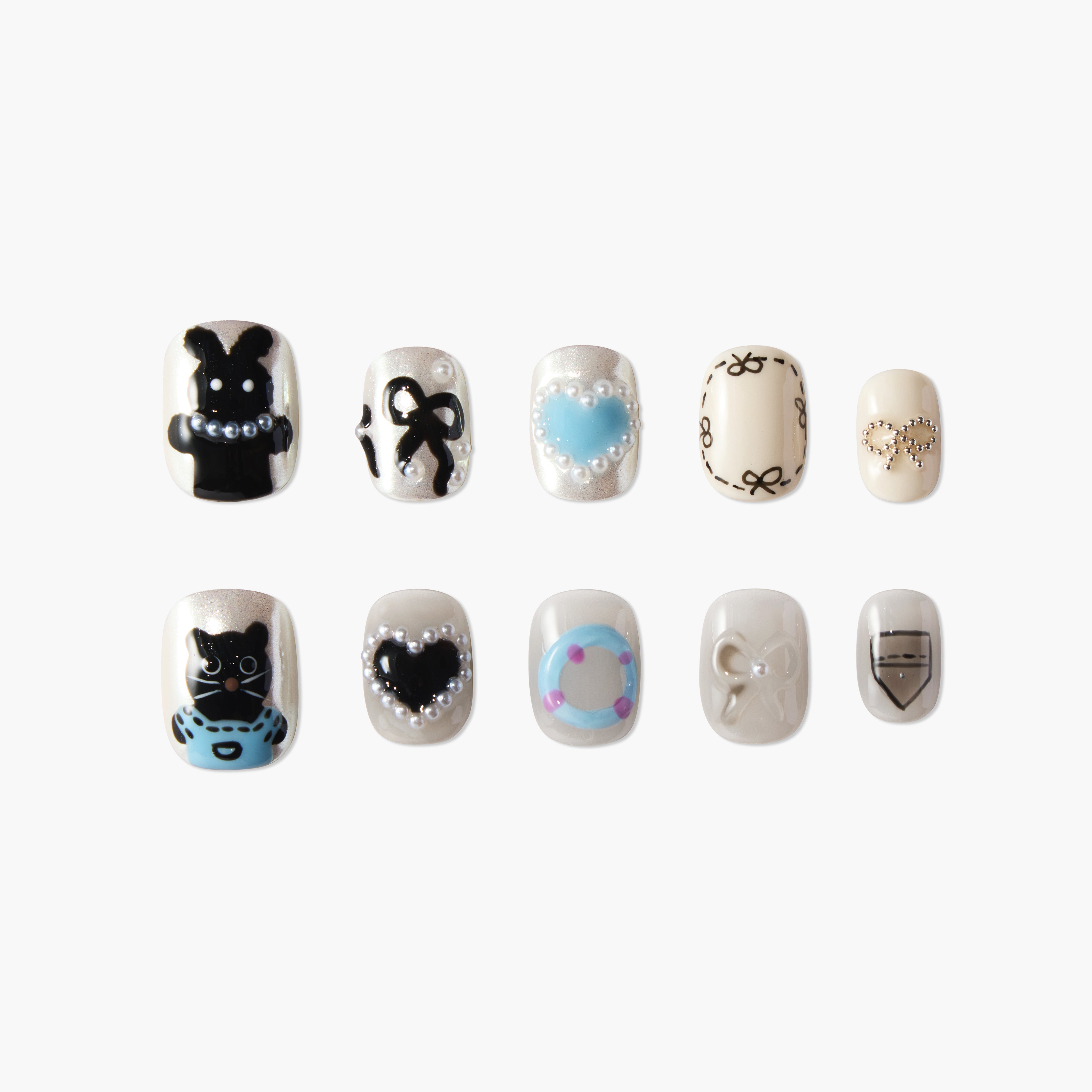 Chic Bunny & Bow Pearl Nail Set